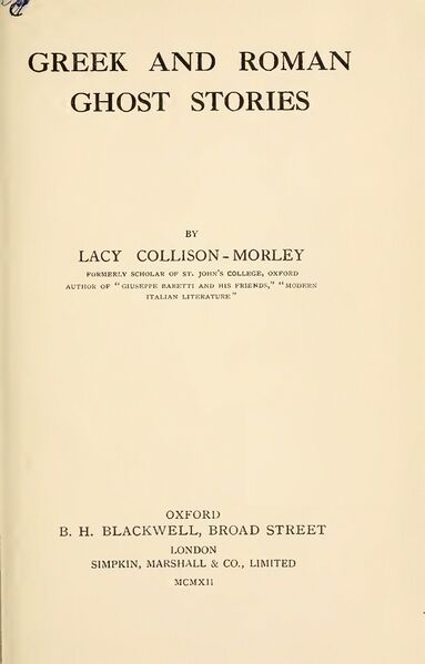 Greek and Roman Ghost Stories