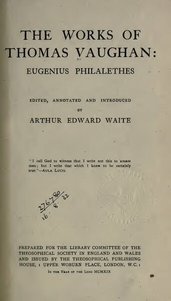 Works of Thomas Vaughan: Eugenius Philalethes